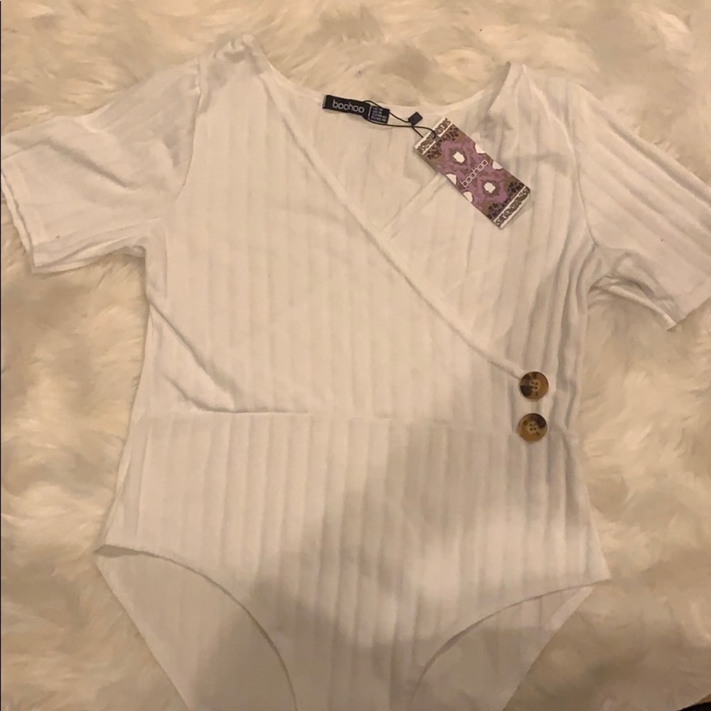 Wrap Front Ribbed Button Bodysuit - Picture 2 of 2